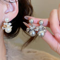 14K Gold Plated Silver Needle Zircon Faux Pearl Geometric Stud Earrings For Women view 2