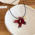 Velvet Teddy Bear Bow Pendant Sweater Necklace Casual Clavicle Chain For Women view 2