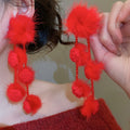 Light Luxury Faux Crystal Tassel Drop Earrings With Silver Needle Pompom Geometric Design view 4