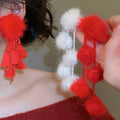 Light Luxury Faux Crystal Tassel Drop Earrings With Silver Needle Pompom Geometric Design view 3
