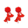 Light Luxury Faux Crystal Tassel Drop Earrings With Silver Needle Pompom Geometric Design view 5