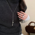Alloy Tiger Eye Stone Pearl Pendant Sweater Necklace Geometric Round Light Luxury Casual Jewelry view 1
