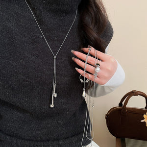 Alloy Tiger Eye Stone Pearl Pendant Sweater Necklace Geometric Round Light Luxury Casual Jewelry