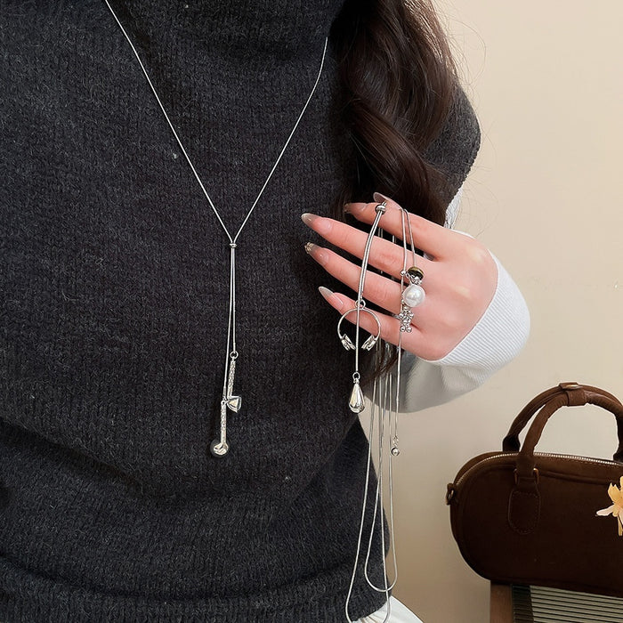 Alloy Tiger Eye Stone Pearl Pendant Sweater Necklace Geometric Round Light Luxury Casual Jewelry
