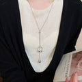 Alloy Tiger Eye Stone Pearl Pendant Sweater Necklace Geometric Round Light Luxury Casual Jewelry view 3