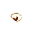18K Gold Plated Copper Zircon Enamel Heart Open Ring, Vintage Fashion OL Adjustable Finger Jewelry view 5