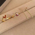 18K Gold Plated Copper Zircon Enamel Heart Open Ring, Vintage Fashion OL Adjustable Finger Jewelry view 1
