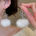 Acrylic Snowflake Plush Pom Pom Drop Earrings, Fashion OL Floral Winter Ear Hooks view 3