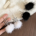 Acrylic Snowflake Plush Pom Pom Drop Earrings, Fashion OL Floral Winter Ear Hooks view 4