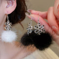Acrylic Snowflake Plush Pom Pom Drop Earrings, Fashion OL Floral Winter Ear Hooks view 1