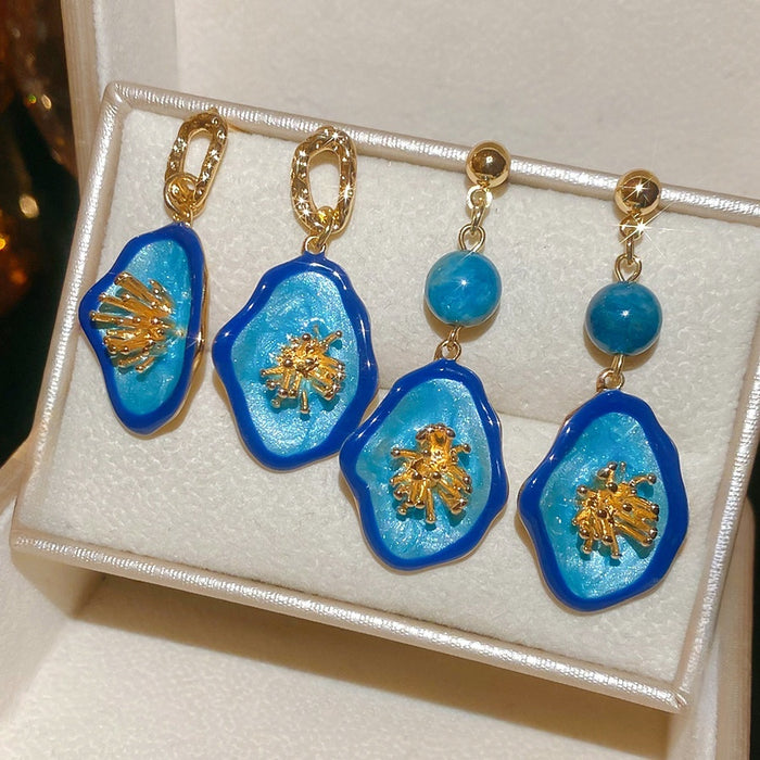 Light Luxury Oval Flower Alloy Drop Earrings With Silver Needle Vintage Geometric Design