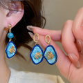 Light Luxury Oval Flower Alloy Drop Earrings With Silver Needle Vintage Geometric Design view 2
