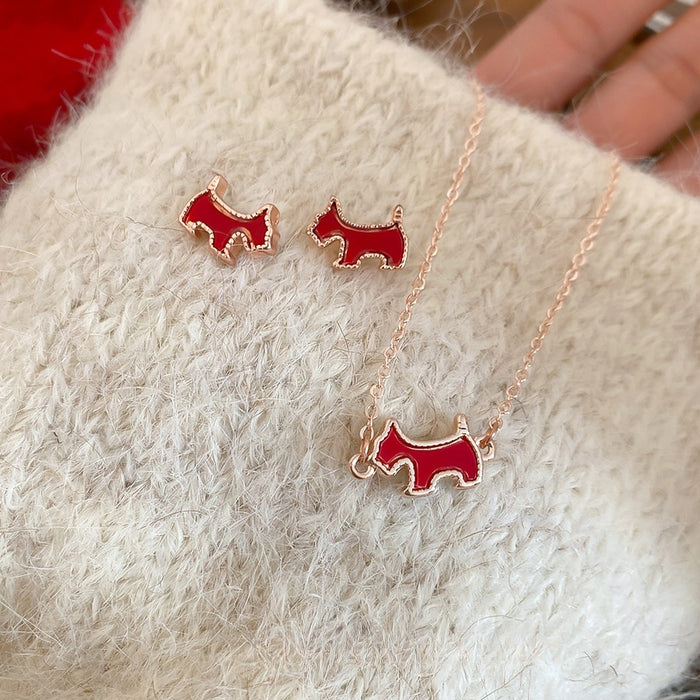 Alloy Dog Pendant Necklace With Acetate Charm, Cute Pastoral Cartoon Collarbone Chain For Women