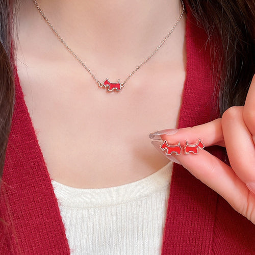Alloy Dog Pendant Necklace With Acetate Charm, Cute Pastoral Cartoon Collarbone Chain For Women