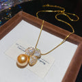 Gold Plated Zircon Flower Faux Pearl Necklace French Vintage Light Luxury Elegant Collarbone Chain view 3