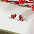 Vintage Luxury Red Enamel Winged Horse Alloy Stud Earrings For Women Sweet Unique Fashion Earrings view 4