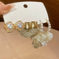 Chic French Vintage Faux Pearl Flower Petal Rhinestone Stud Earrings Jewelry Set For Women view 3