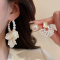 Chic French Vintage Faux Pearl Flower Petal Rhinestone Stud Earrings Jewelry Set For Women view 2