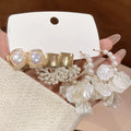 Chic French Vintage Faux Pearl Flower Petal Rhinestone Stud Earrings Jewelry Set For Women view 1