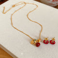 Gold Plated Copper Zircon Lucky Bag Earrings Necklace Chinese Retro Jewelry Set view 4