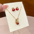 Gold Plated Copper Zircon Lucky Bag Earrings Necklace Chinese Retro Jewelry Set view 2