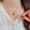 Gold Plated Copper Zircon Lucky Bag Earrings Necklace Chinese Retro Jewelry Set view 1