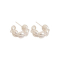 French Light Luxury C-Shaped Faux Pearl Rhinestone Stud Earrings For Women view 5