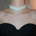 Light Luxury Plush Waterdrop Pearl Choker Necklace Elegant Winter Collarbone Chain view 3