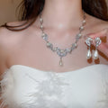 Light Luxury Alloy Teardrop Rhinestone Pendant Pearl Stud Earrings Necklace Jewelry Set view 1