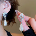 Light Luxury Alloy Teardrop Rhinestone Pendant Pearl Stud Earrings Necklace Jewelry Set view 3
