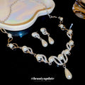 Light Luxury Alloy Teardrop Rhinestone Pendant Pearl Stud Earrings Necklace Jewelry Set view 2