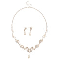 Light Luxury Alloy Teardrop Rhinestone Pendant Pearl Stud Earrings Necklace Jewelry Set view 5