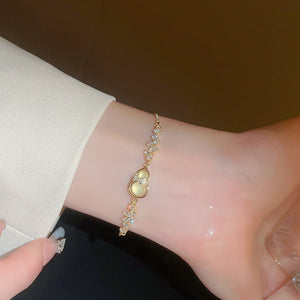 Light Luxury Copper Zircon Cat Eye Stone Gourd Bangle For Women New Chinese Style Jewelry