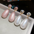French Vintage Water Drop Faux Pearl Stud Earrings With Rhinestone Silver Needle Design view 3