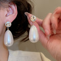 French Vintage Water Drop Faux Pearl Stud Earrings With Rhinestone Silver Needle Design view 4