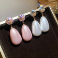 French Vintage Water Drop Faux Pearl Stud Earrings With Rhinestone Silver Needle Design view 1