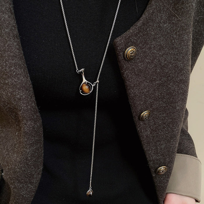 Korean Style Alloy Resin Vase Pendant Sweater Necklace Light Luxury Geometric Choker For Women