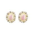 Oval Faux Pearl Stud Earrings With Rhinestone Accents, Vintage Light Luxury Geometric Style view 5
