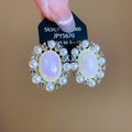 Oval Faux Pearl Stud Earrings With Rhinestone Accents, Vintage Light Luxury Geometric Style view 4