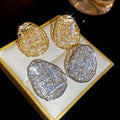 Gold Plated Copper Zircon Oval Hollow Geometric Stud Earrings For Casual Elegant Commute Style view 2