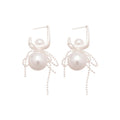 French Vintage Chic Square Bow Faux Pearl Silver Needle Stud Earrings view 5