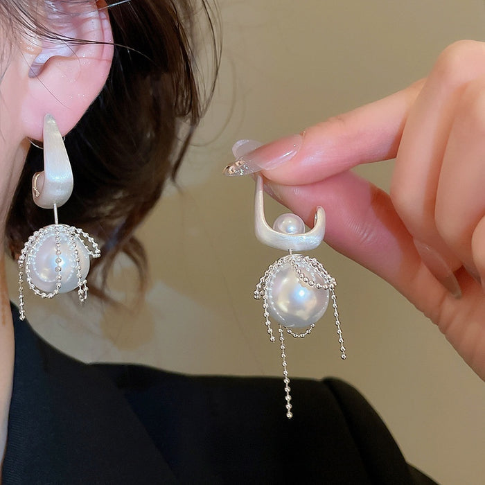 French Vintage Chic Square Bow Faux Pearl Silver Needle Stud Earrings