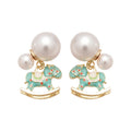 Light Luxury Faux Pearl Horse Zodiac Silver Needle Drop Earrings With Enamel Detail view 5