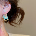 Light Luxury Faux Pearl Horse Zodiac Silver Needle Drop Earrings With Enamel Detail view 3