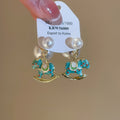 Light Luxury Faux Pearl Horse Zodiac Silver Needle Drop Earrings With Enamel Detail view 2