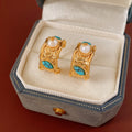 Vintage C-Shaped Pearl Stone Stud Earrings With Gold Plated Copper And Silver Posts view 1