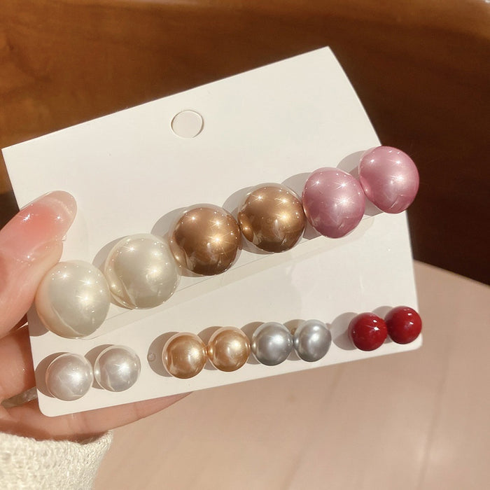 French Vintage Faux Pearl Round Stud Earrings Jewelry Set, Elegant Light Luxury Geometric Ear Jewelry