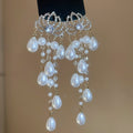 Faux Pearl Teardrop Drop Earrings With Rhinestone Lotus Studs, Elegant Court Style Jewelry view 4