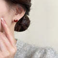 Gold Plated Copper Apple Zircon Stud Earrings With Silver Posts, Vintage Chinese Style view 4