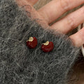 Gold Plated Copper Apple Zircon Stud Earrings With Silver Posts, Vintage Chinese Style view 3